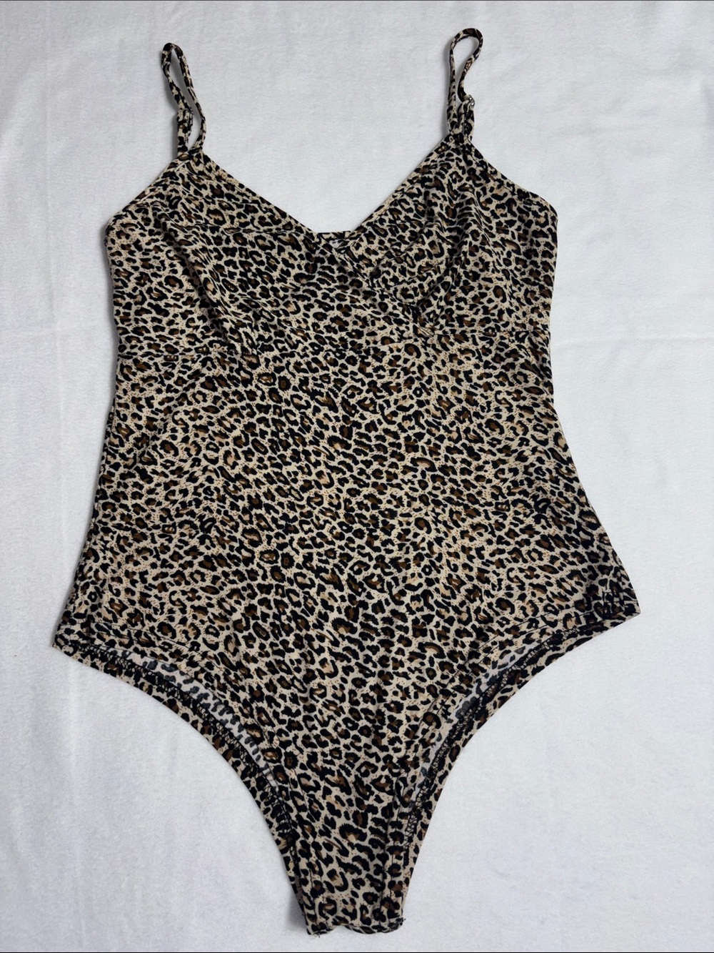 SHEIN Leopard Print Surplice Spaghetti Straps Bodysuit